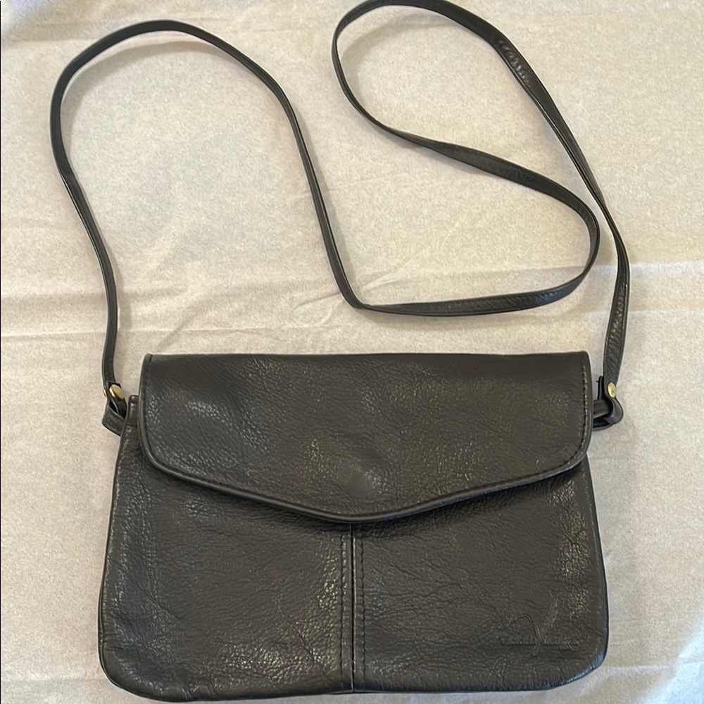 Victoria Leather Co. Black Crossbody Bag with Strap and Flap Closure